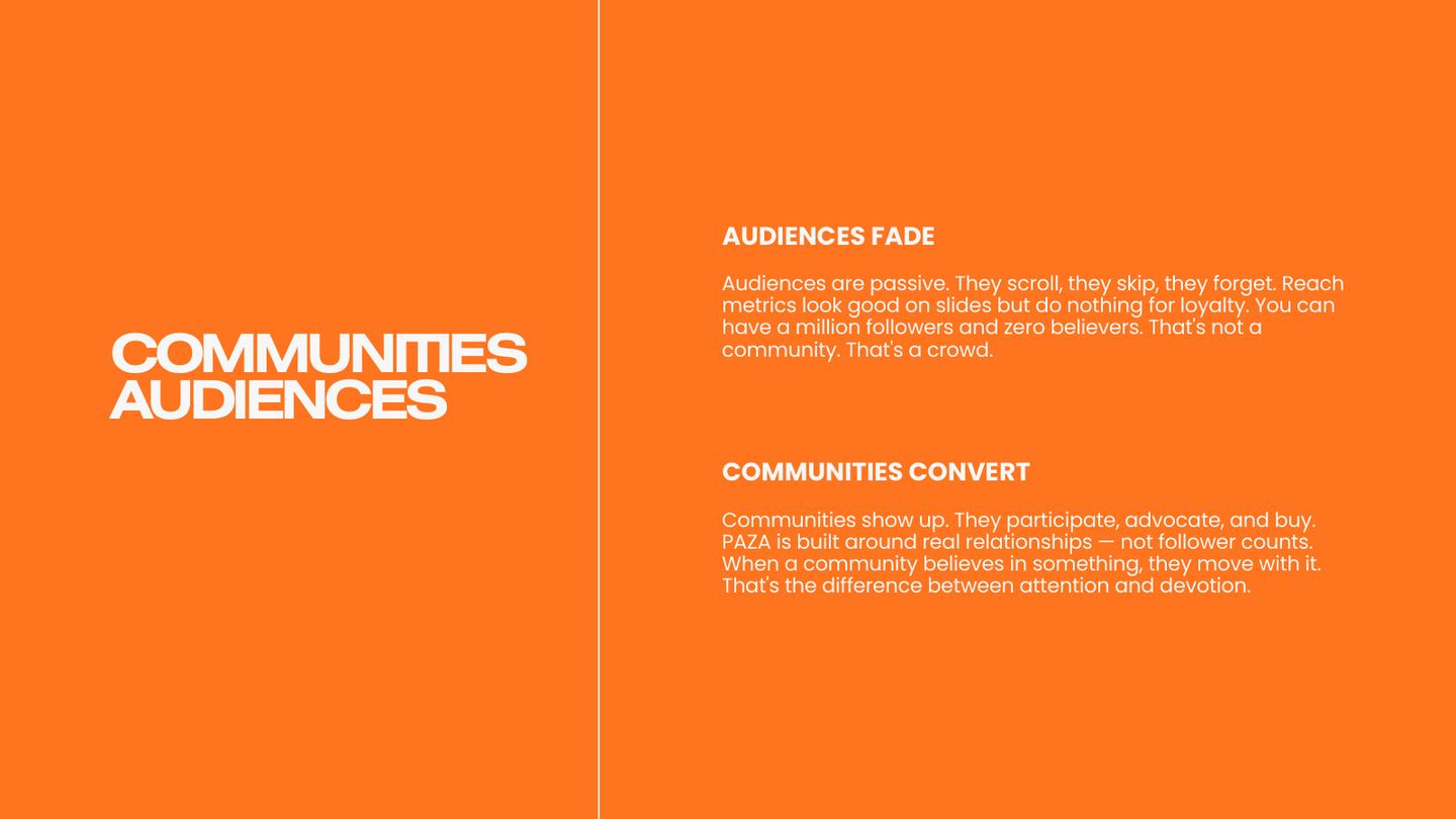 What Paza Offers — brand integrations, creator activations, community engagement, insights and loyalty.