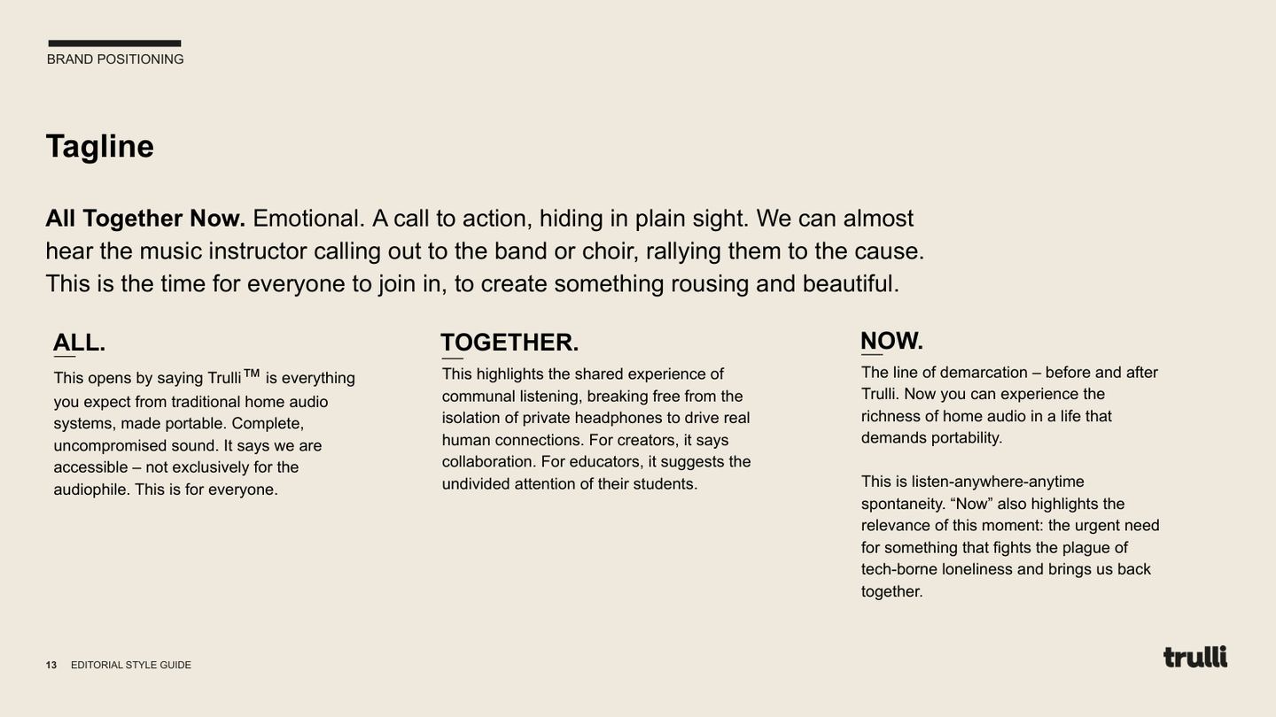 All Together Now tagline slide with a group gathered around the speaker outdoors.